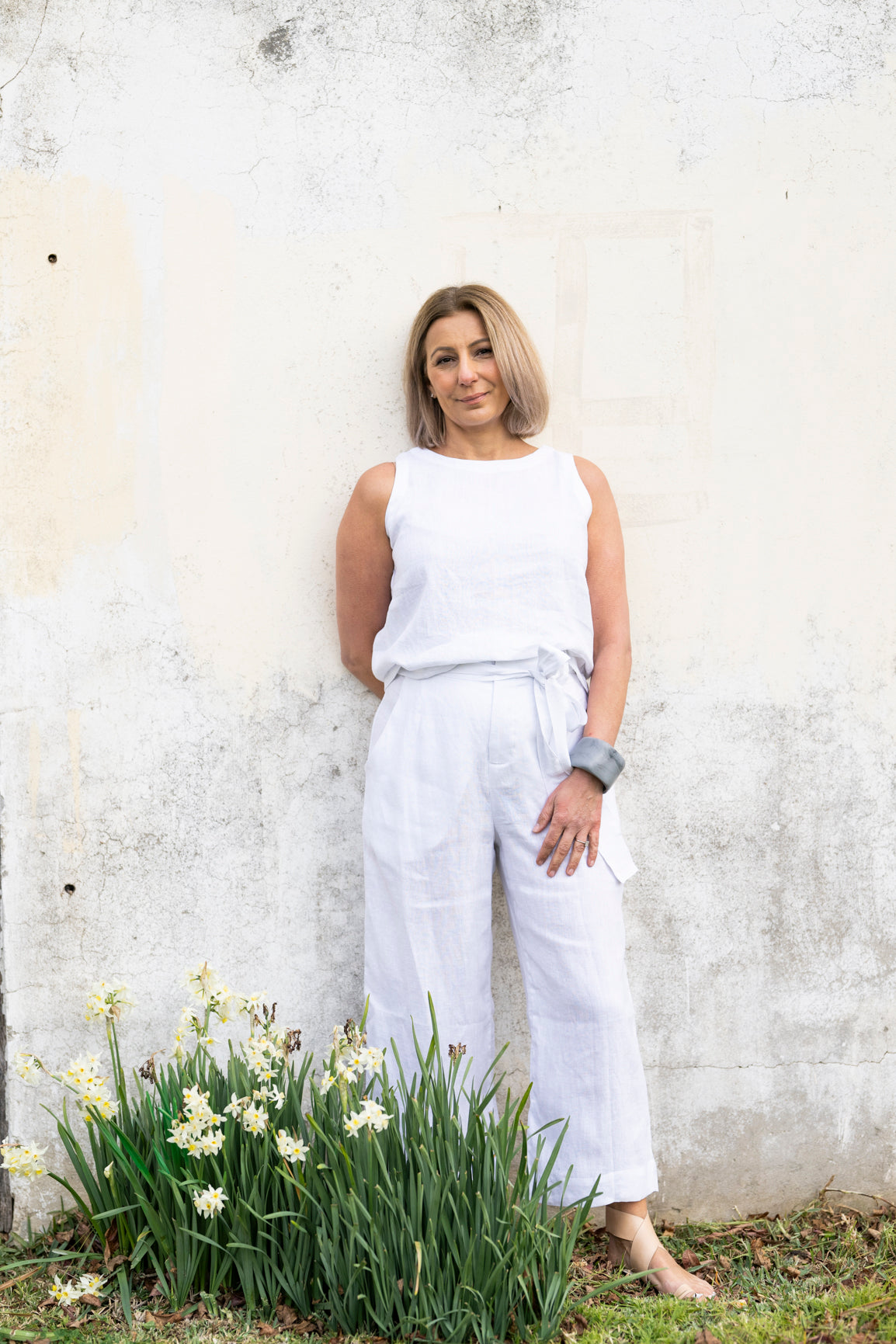 Sophie Linen Tank Top - White