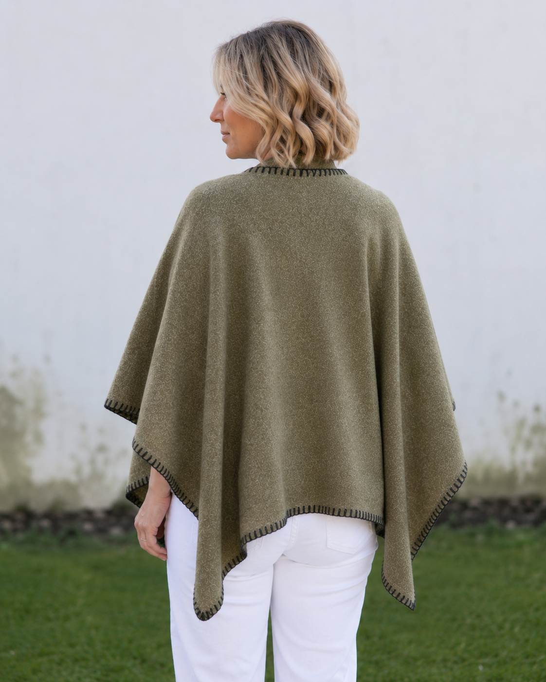 Lois Wrap - Khaki with Blanket Stitch