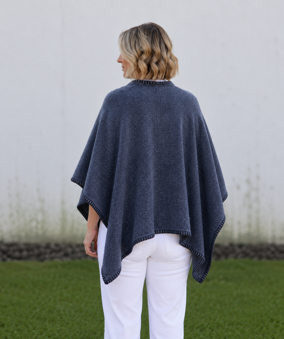 Lois Wrap - Navy with Blanket Stitch