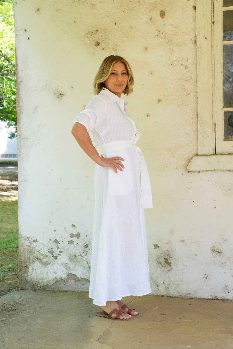Fleur Linen Dress - White