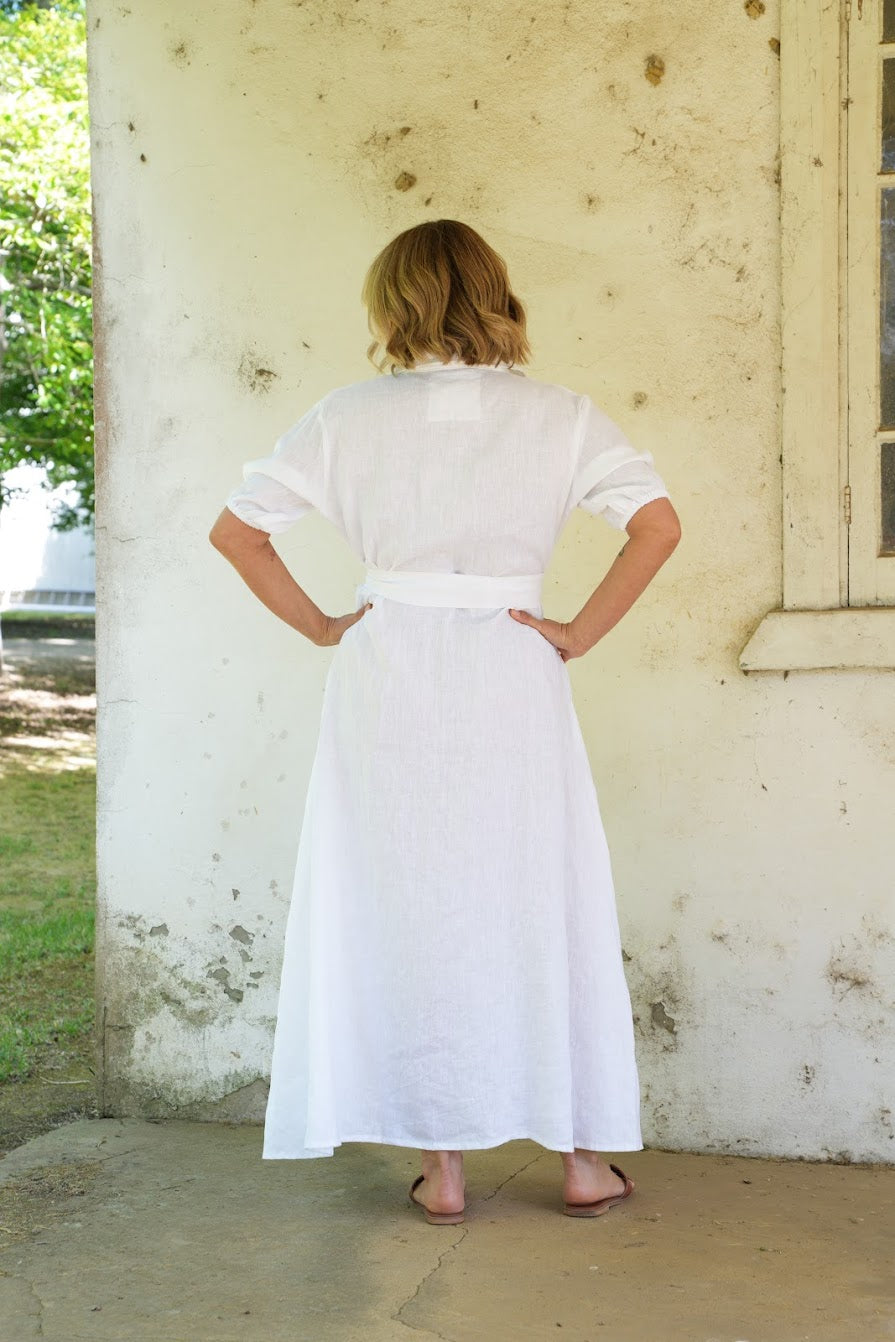 Fleur Linen Dress - White