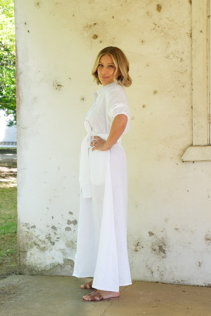 Fleur Linen Dress - White