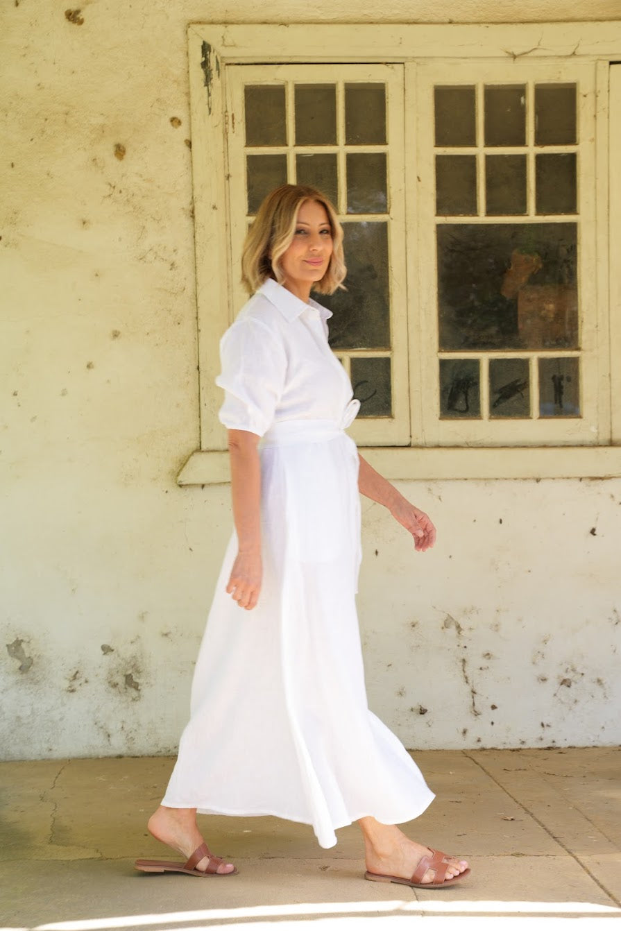 Fleur Linen Dress - White