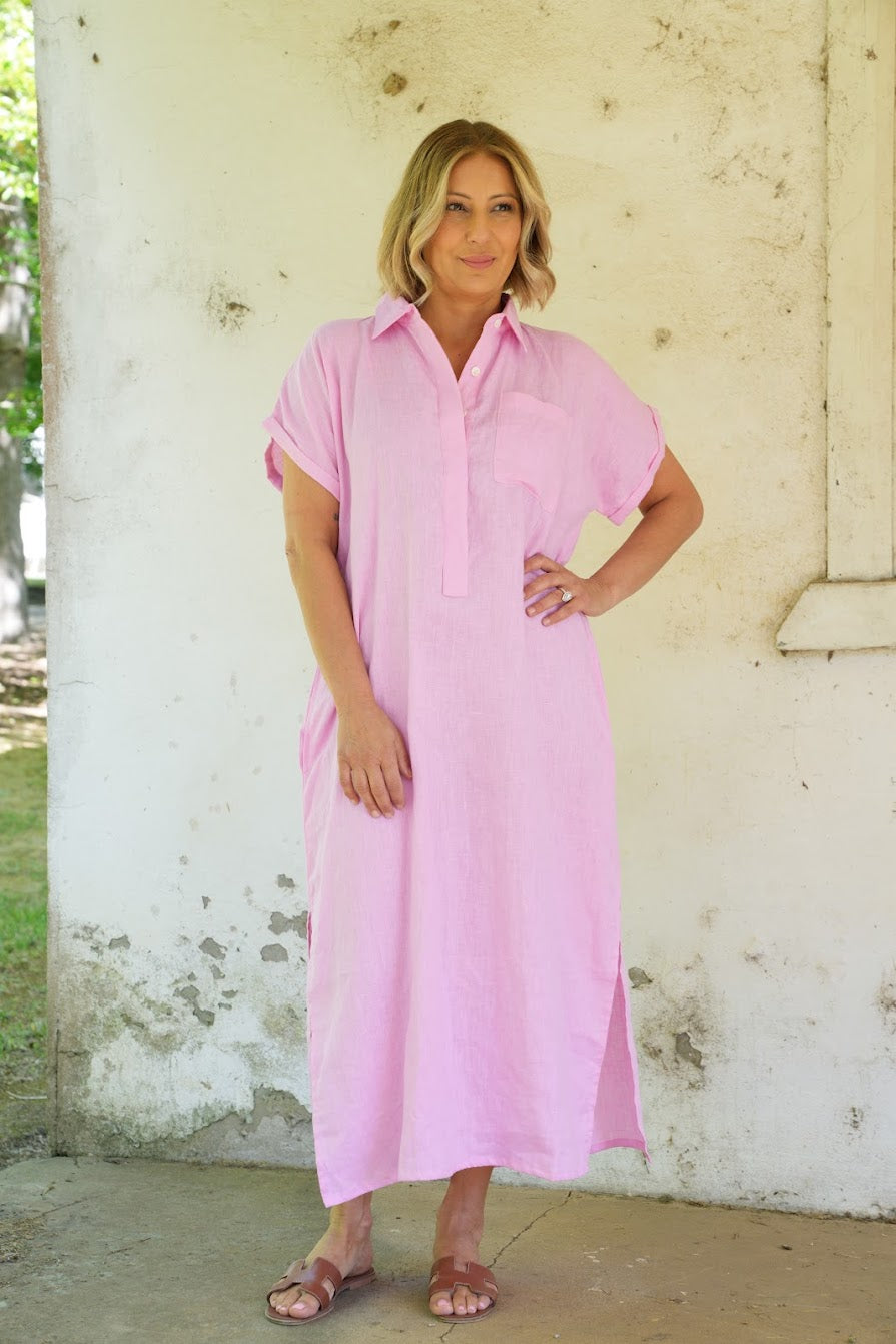 Martha Linen Dress - Pink