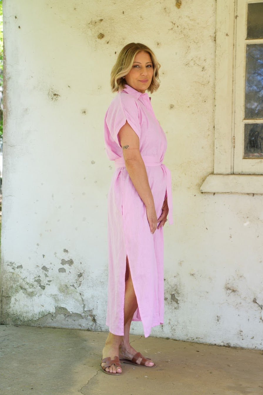 Martha Linen Dress - Pink