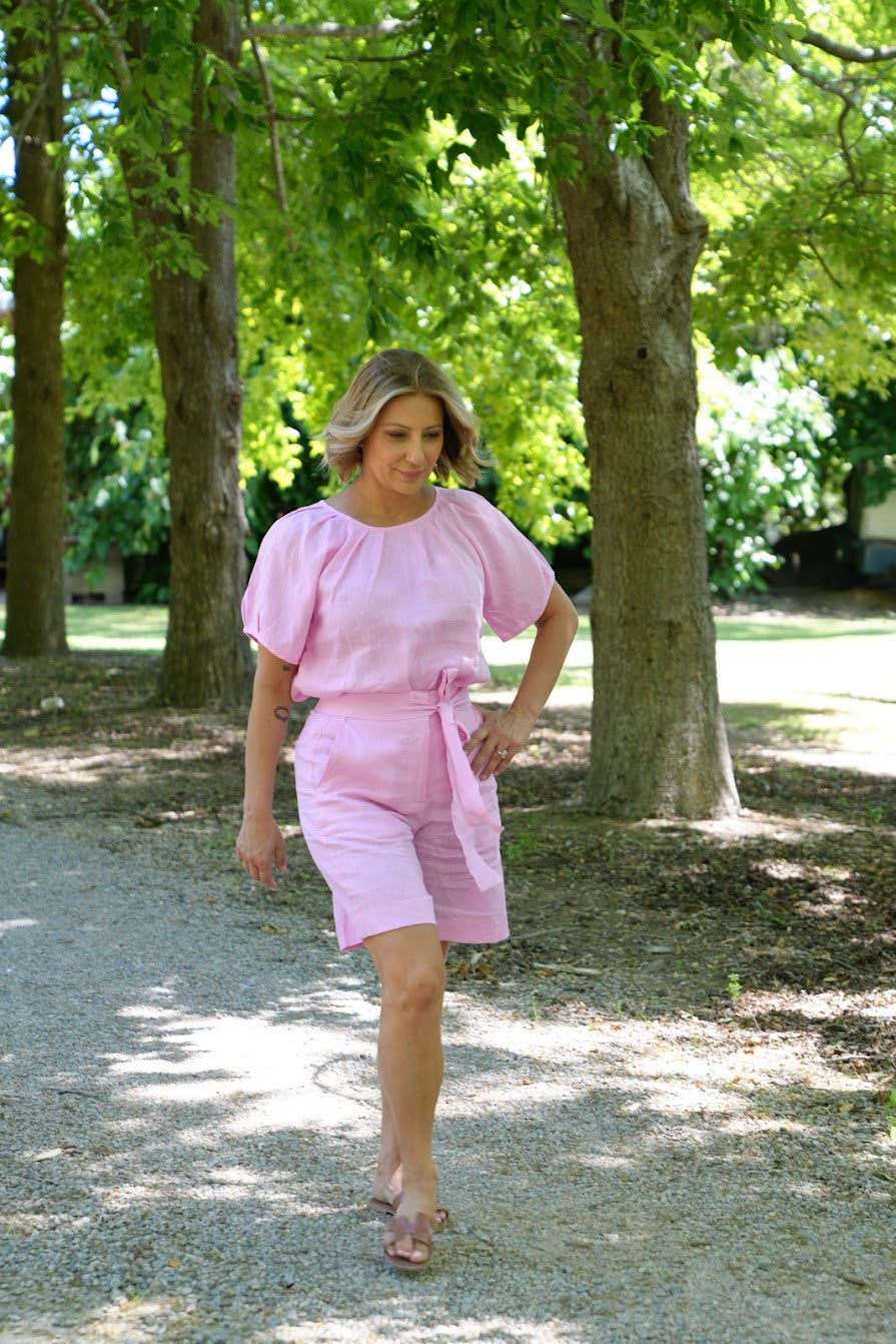Gracie Linen Shorts - Pink