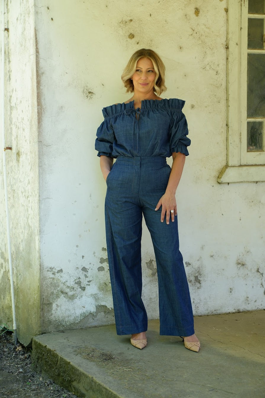 Bella Ruffle Top - Chambray