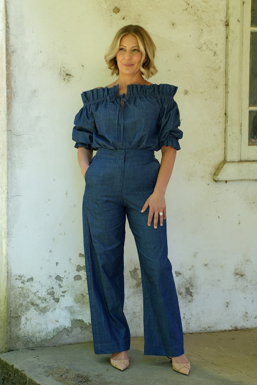 Bella Ruffle Top - Chambray