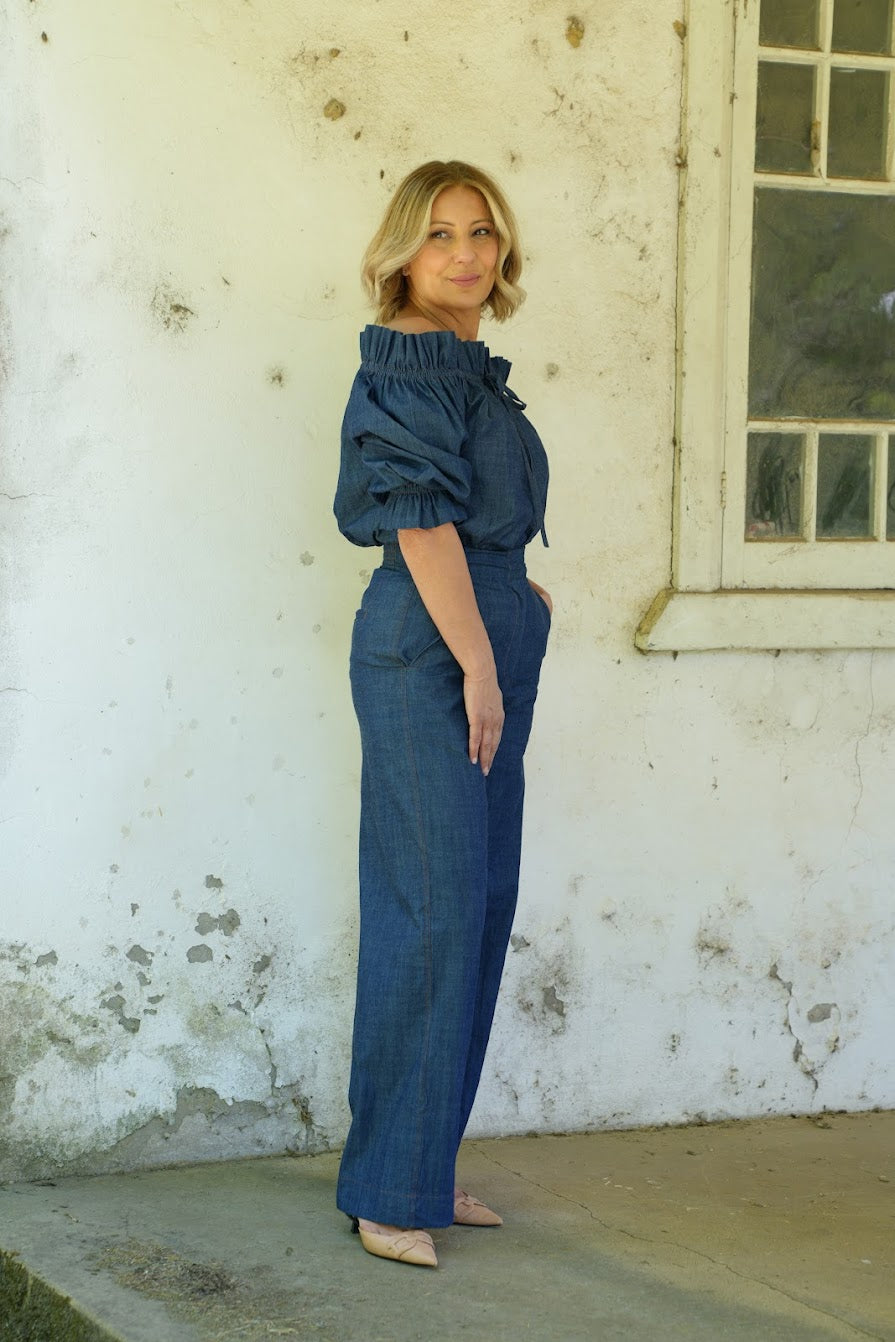 Bella Ruffle Top - Chambray
