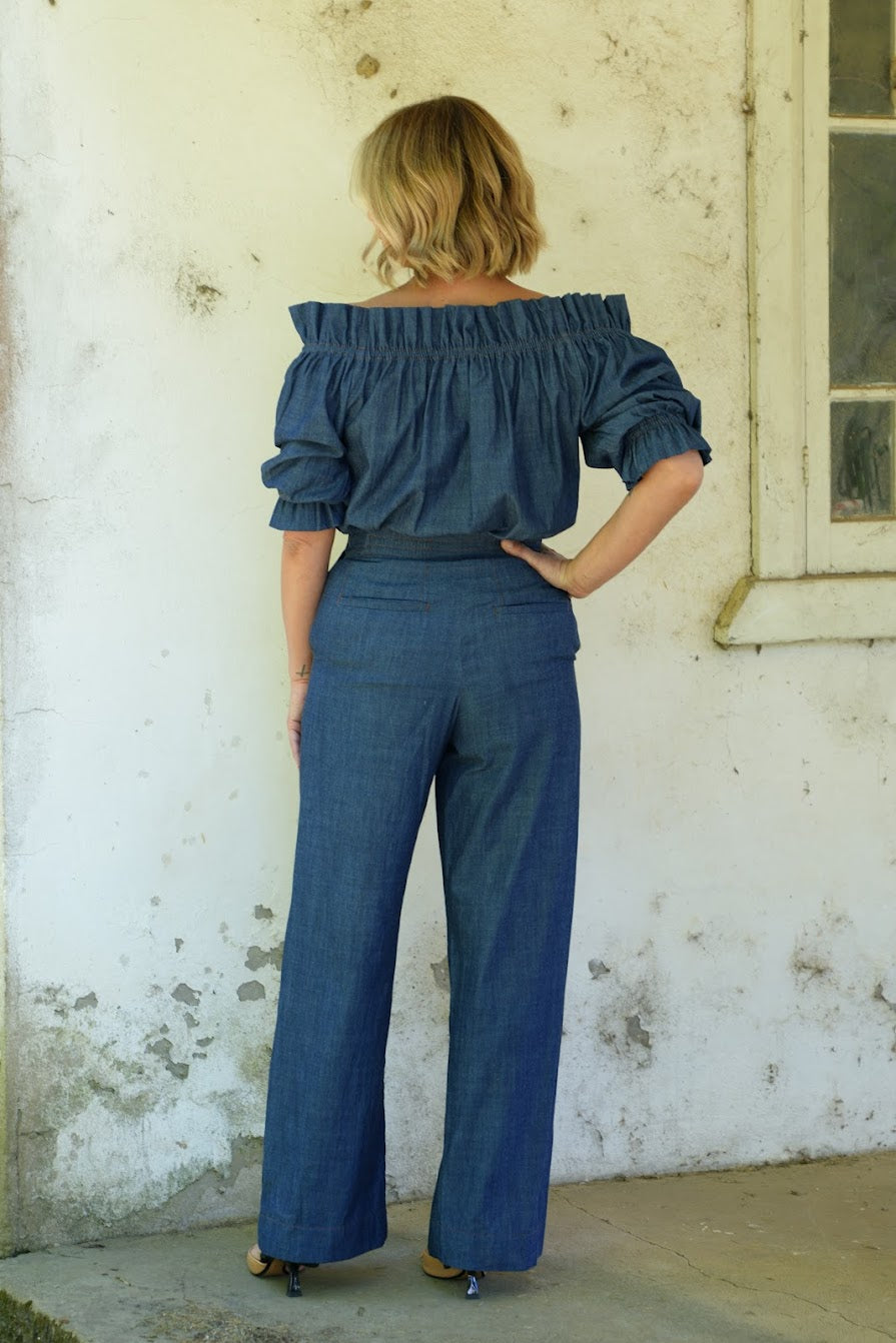 Bella Ruffle Top - Chambray