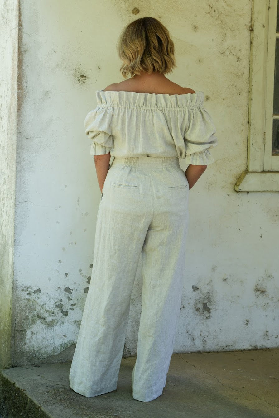 Bella Linen Ruffle Top - Ecru