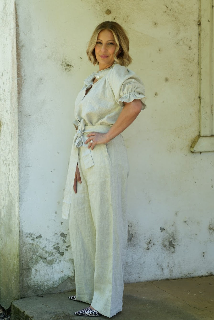 Bella Linen Ruffle Top - Ecru