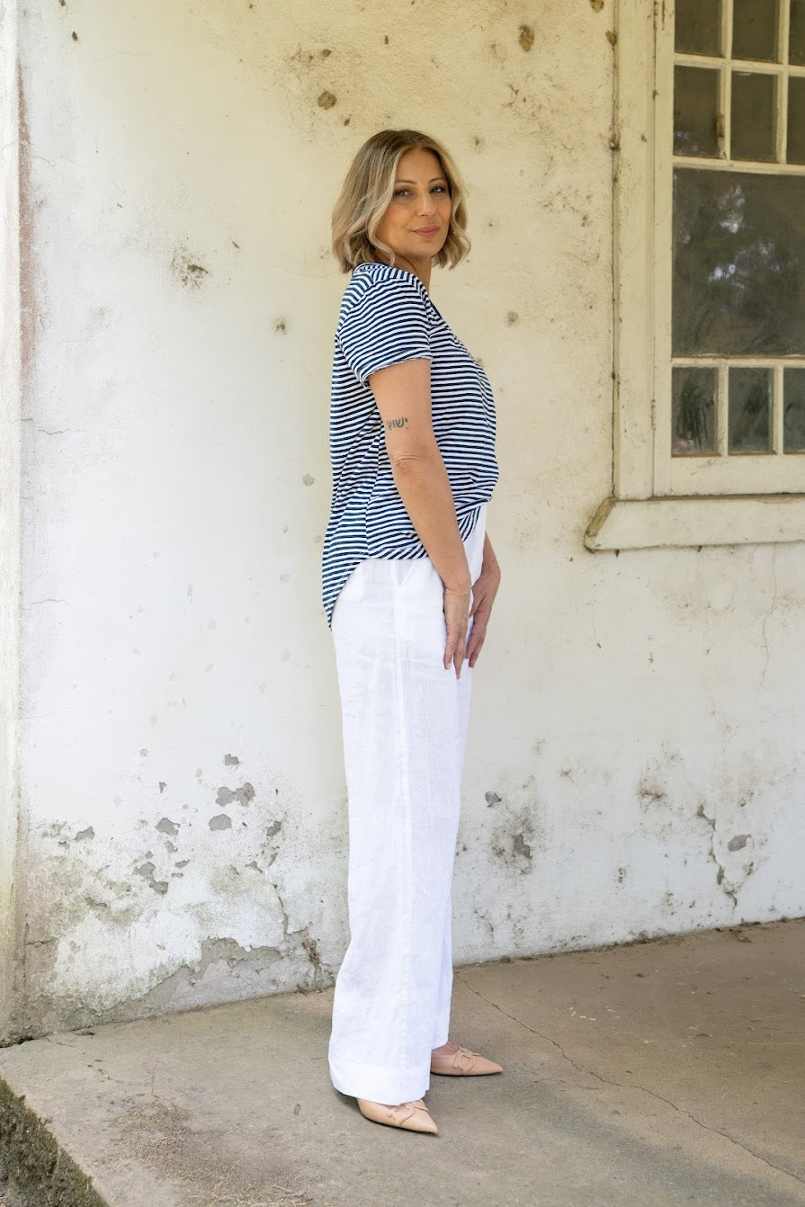 Wanderlust Tee - Navy/White Stripe