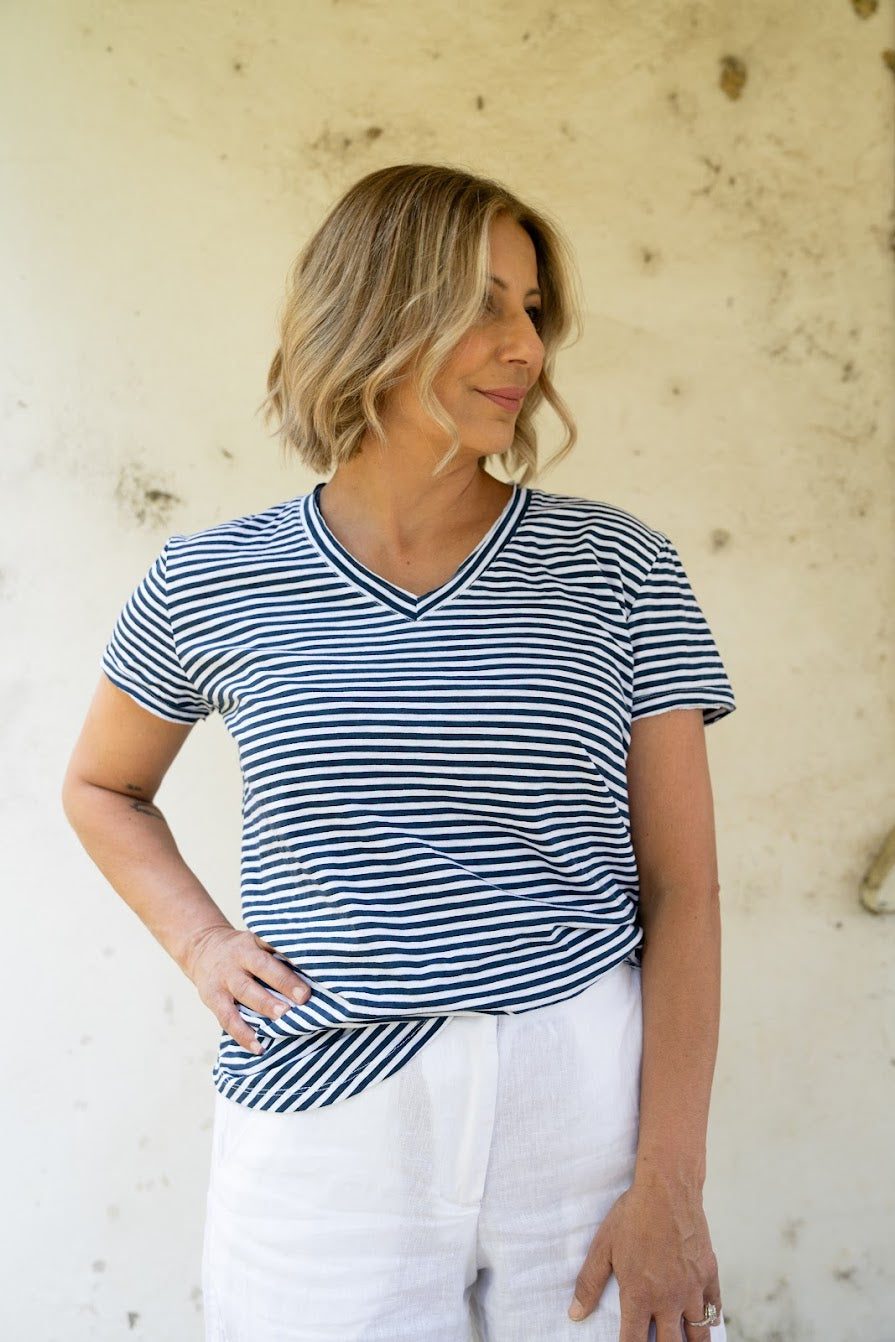 Wanderlust Tee - Navy/White Stripe