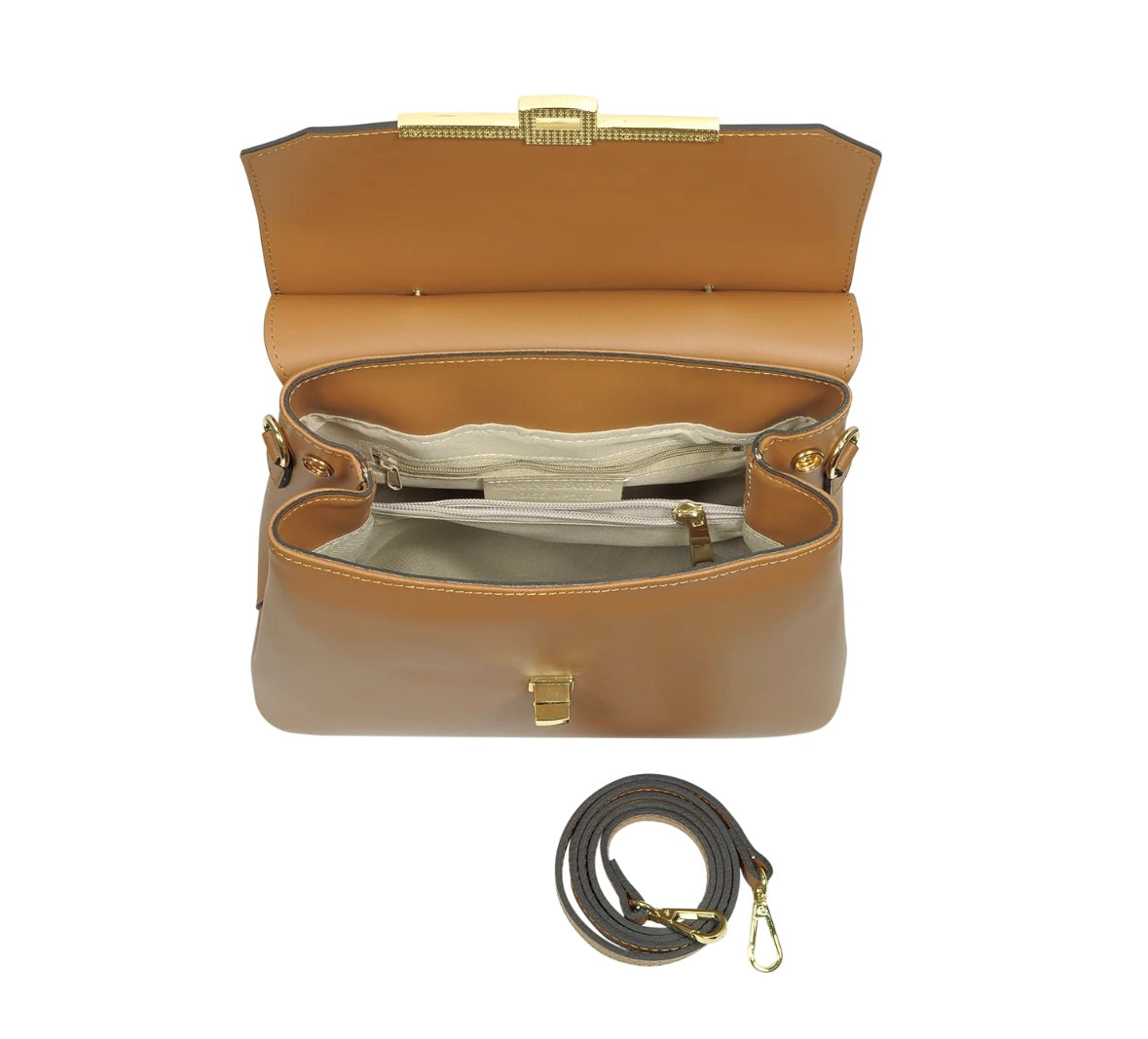 LeParmentier Atlanta Top Handle Satchel Bag w/Shoulder Strap - Caramel