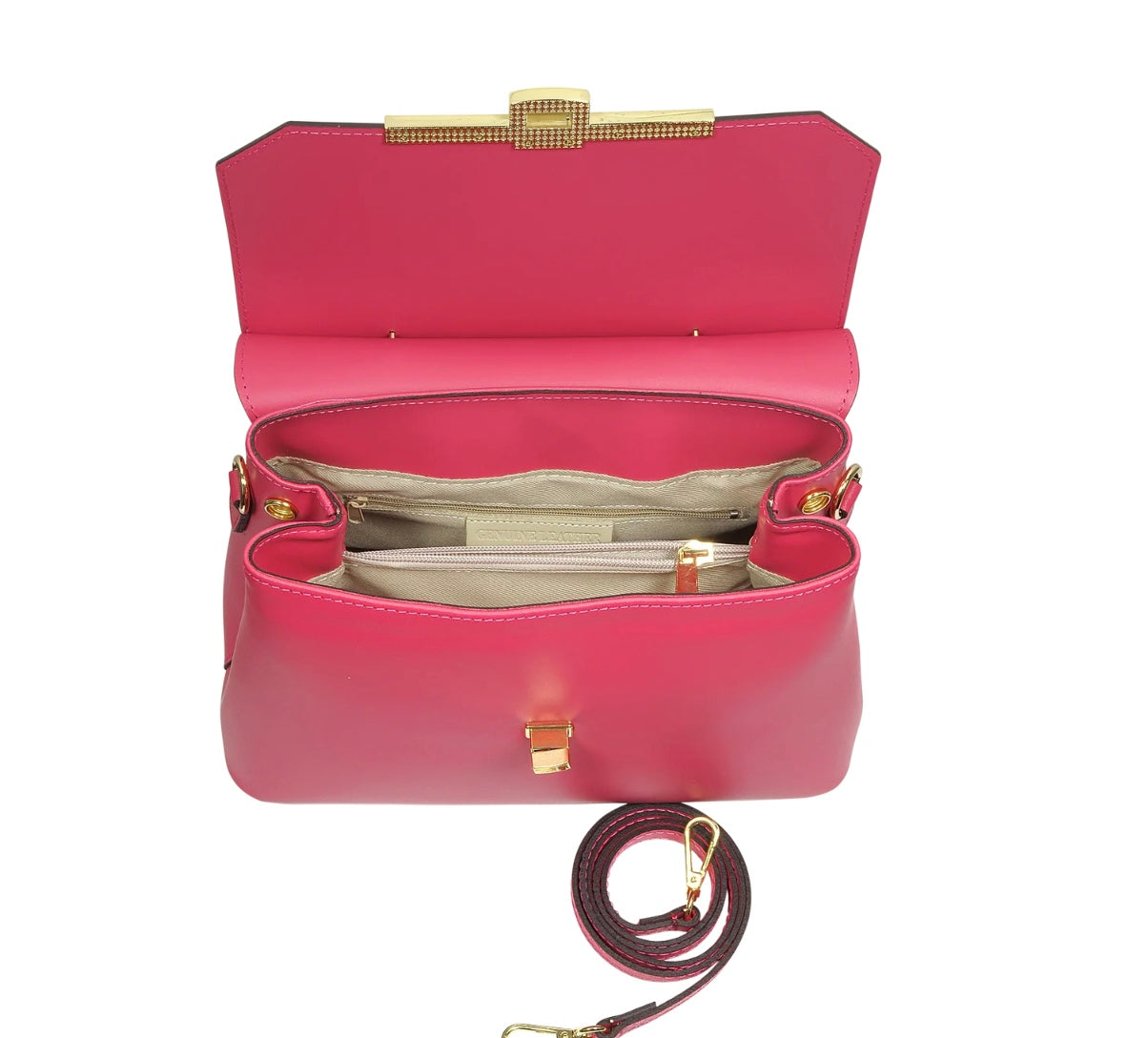 LeParmentier Atlanta Top Handle Satchel Bag w/Shoulder Strap - Fuchsia