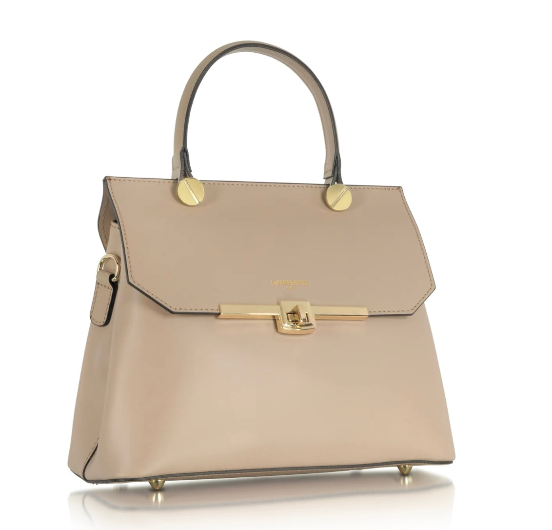 LeParmentier Atlanta Top Handle Satchel Bag w/Shoulder Strap - Nude