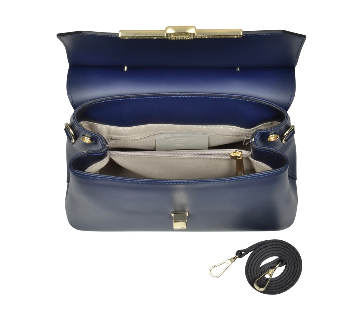 LeParmentier Atlanta Top Handle Satchel Bag w/Shoulder Strap - Navy Blue