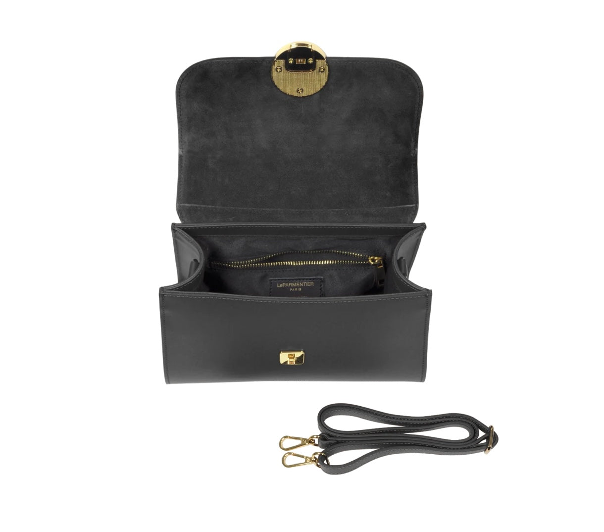 LeParmentier Bombo Top-Handle Satchel Bag with Strap - Black