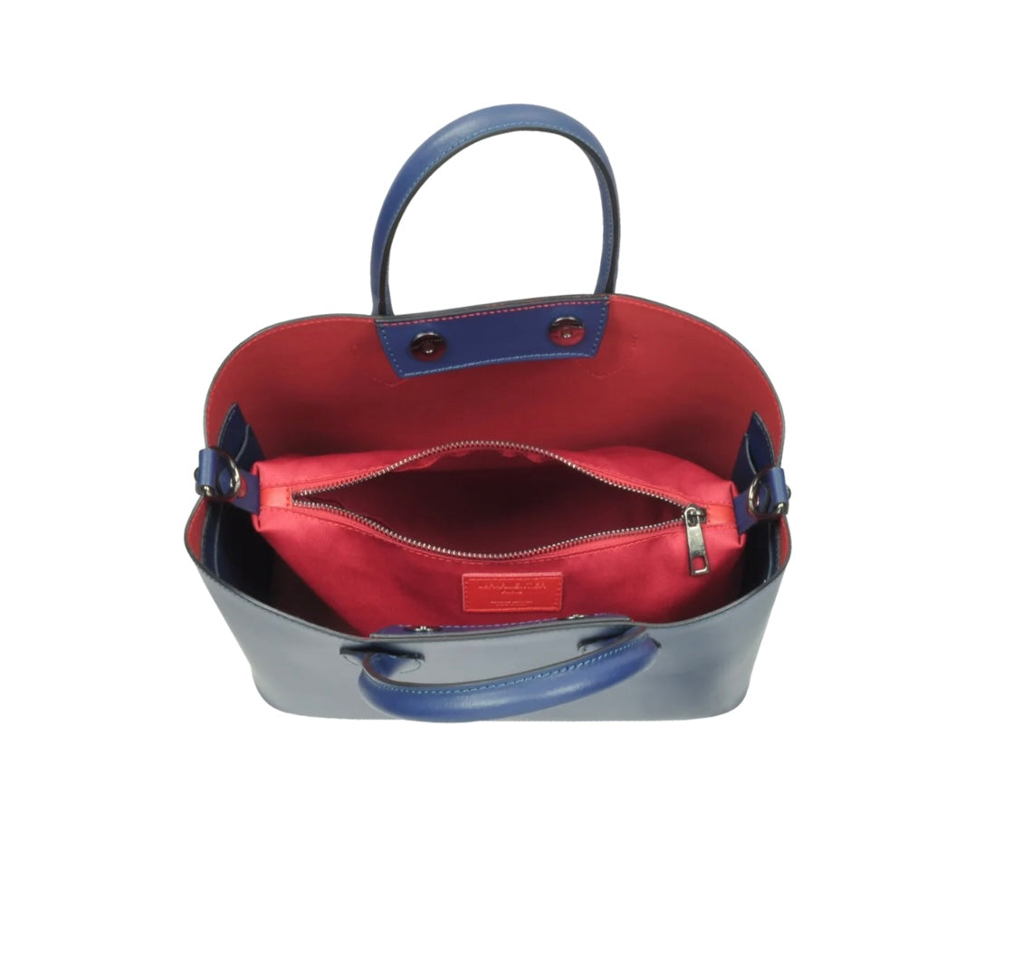 LeParmentier Jackie Leather Tote Bag - Navy Blue