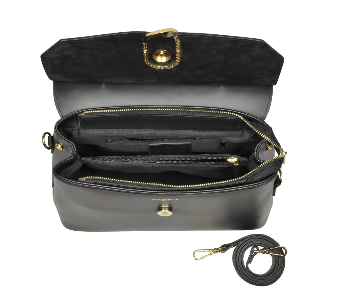 LeParmentier Thais Suede and Leather Satchel Bag - Caviar Black