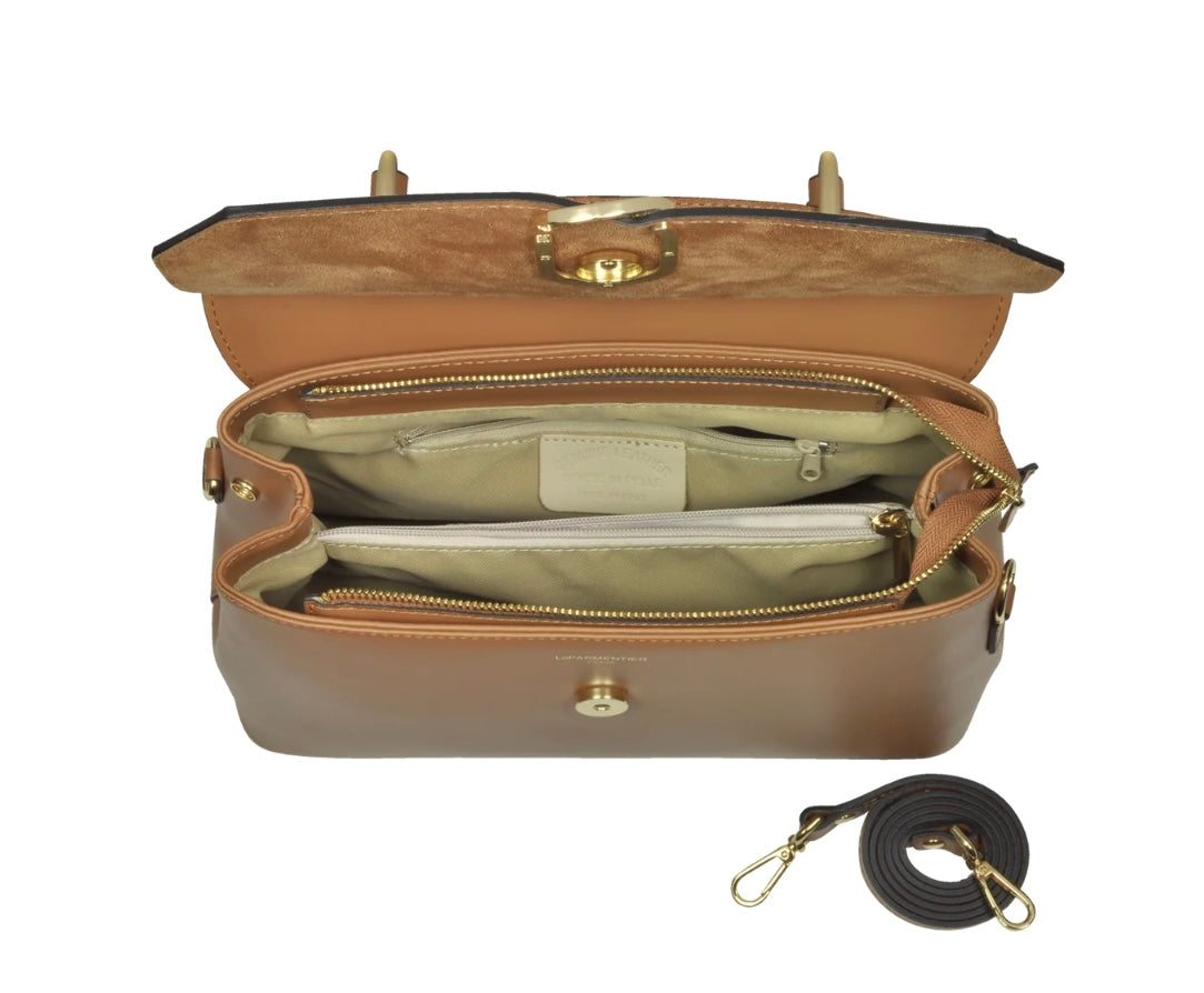 LeParmentier Thais Suede and Leather Satchel Bag - Caramel