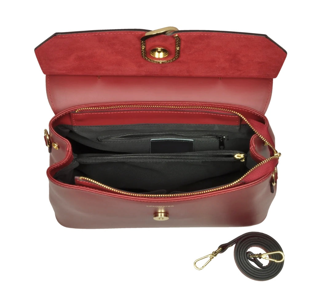 LeParmentier Thais Suede and Leather Satchel Bag - Dragon Red