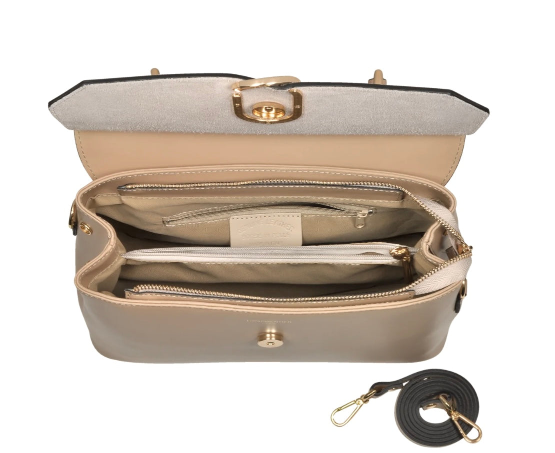 LeParmentier Thais Suede and Leather Satchel Bag - Nude