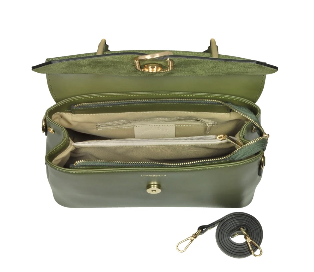 LeParmentier Thais Suede and Leather Satchel Bag - Green