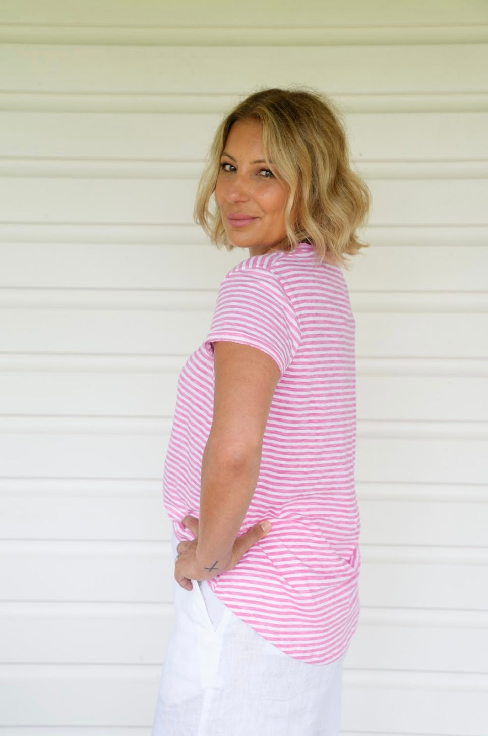Wanderlust Tee - Pink/White Stripe