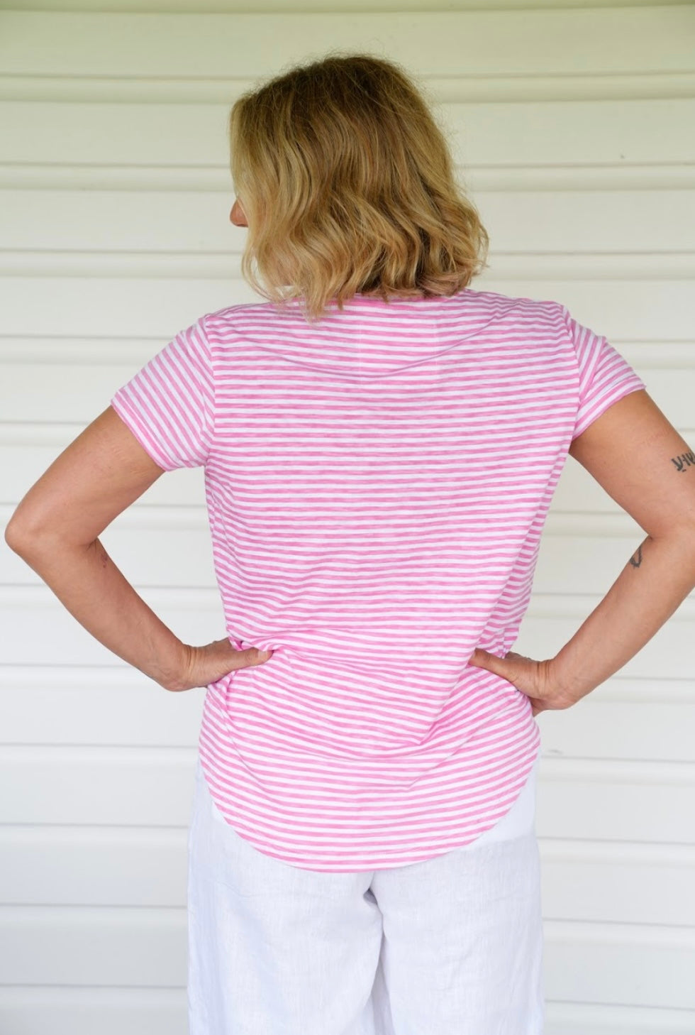 Wanderlust Tee - Pink/White Stripe