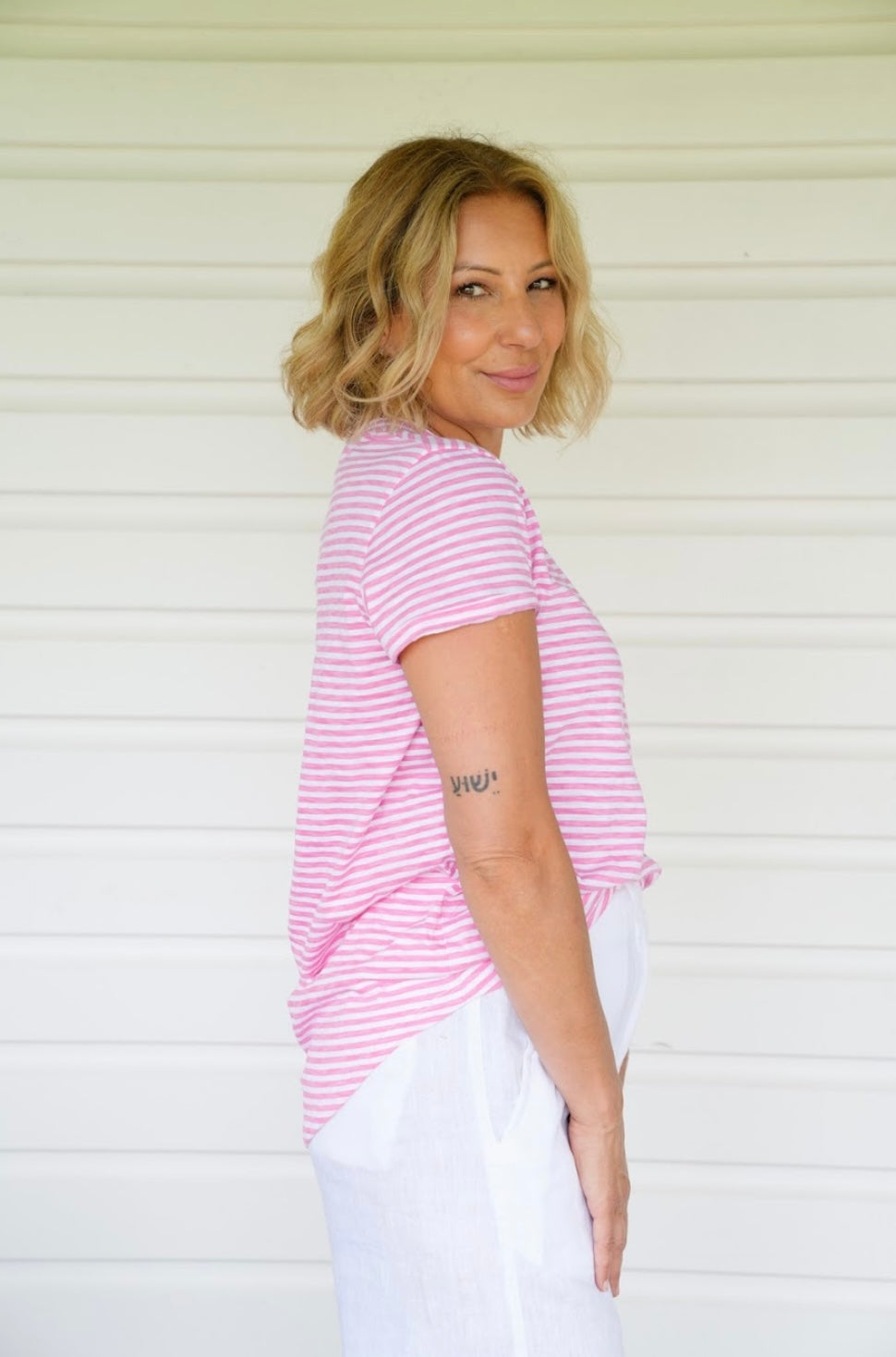 Wanderlust Tee - Pink/White Stripe