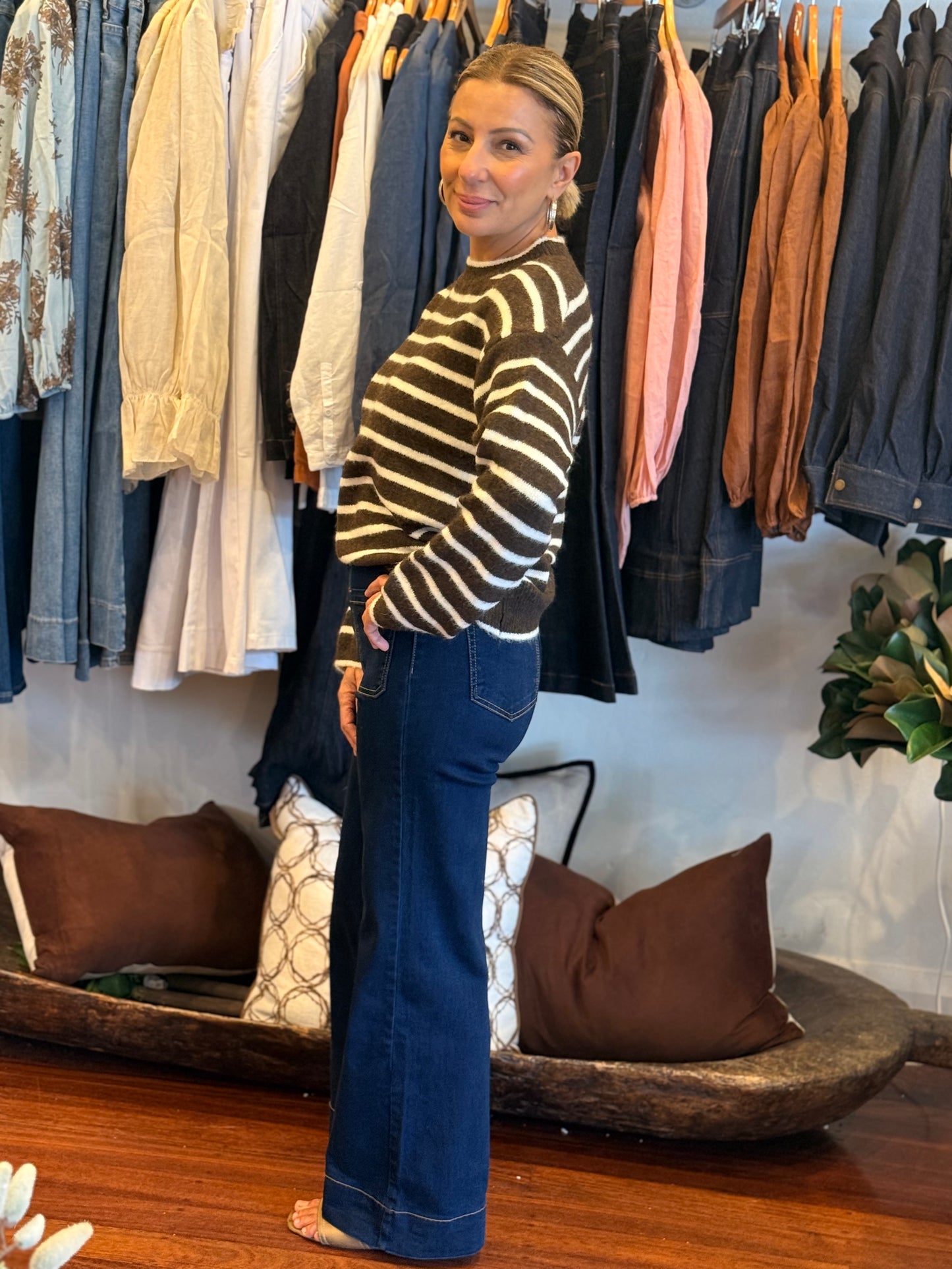 The Bondi Wide Leg Denim Jeans - Dark Denim
