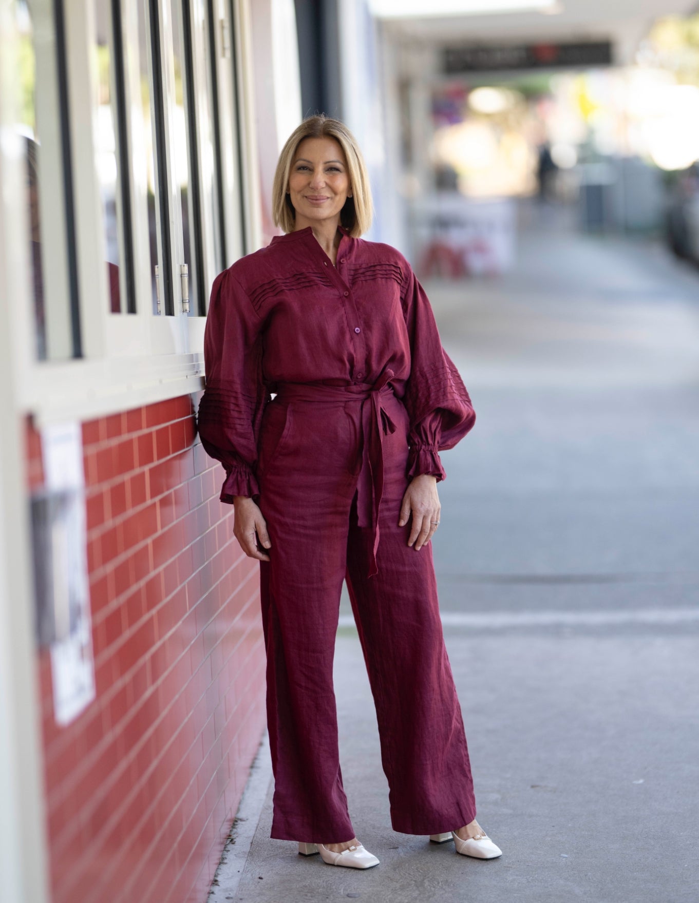 Annie Pintuck Linen Shirt - Sangria