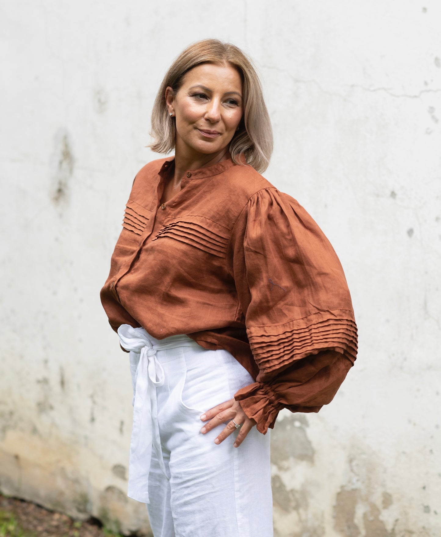 Annie Pintuck Linen Shirt - Bronze