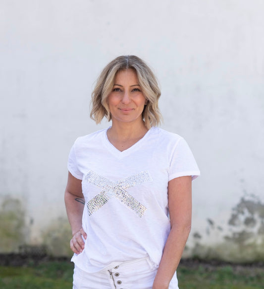Wanderlust Sequin X T-shirt Silver