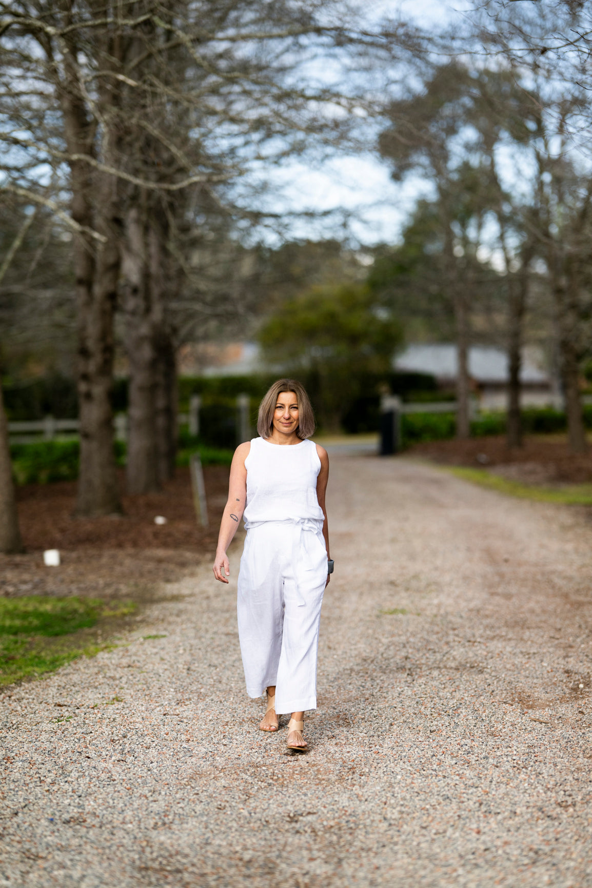 Sophie Linen Tank Top - White