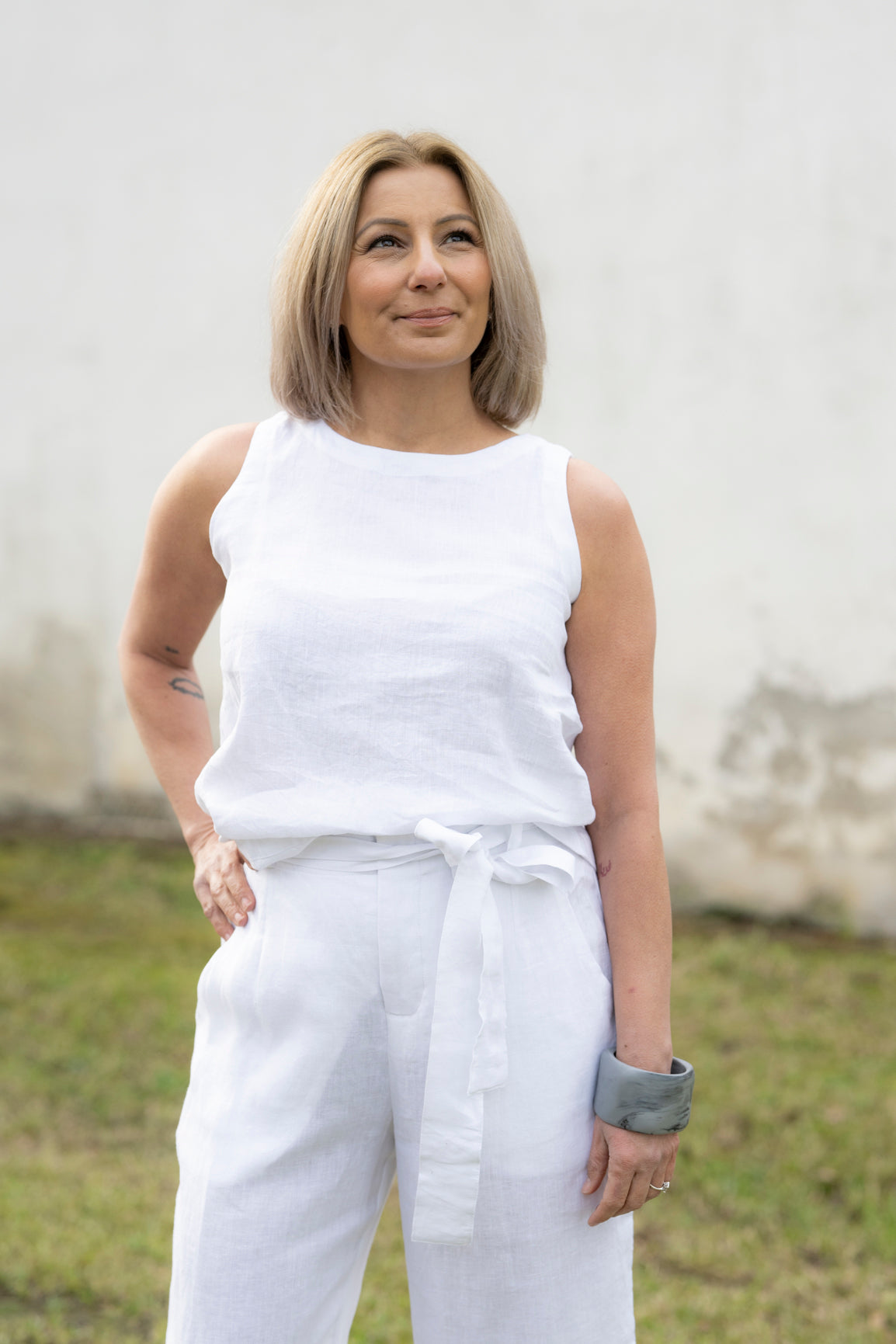 Sophie Linen Tank Top - White