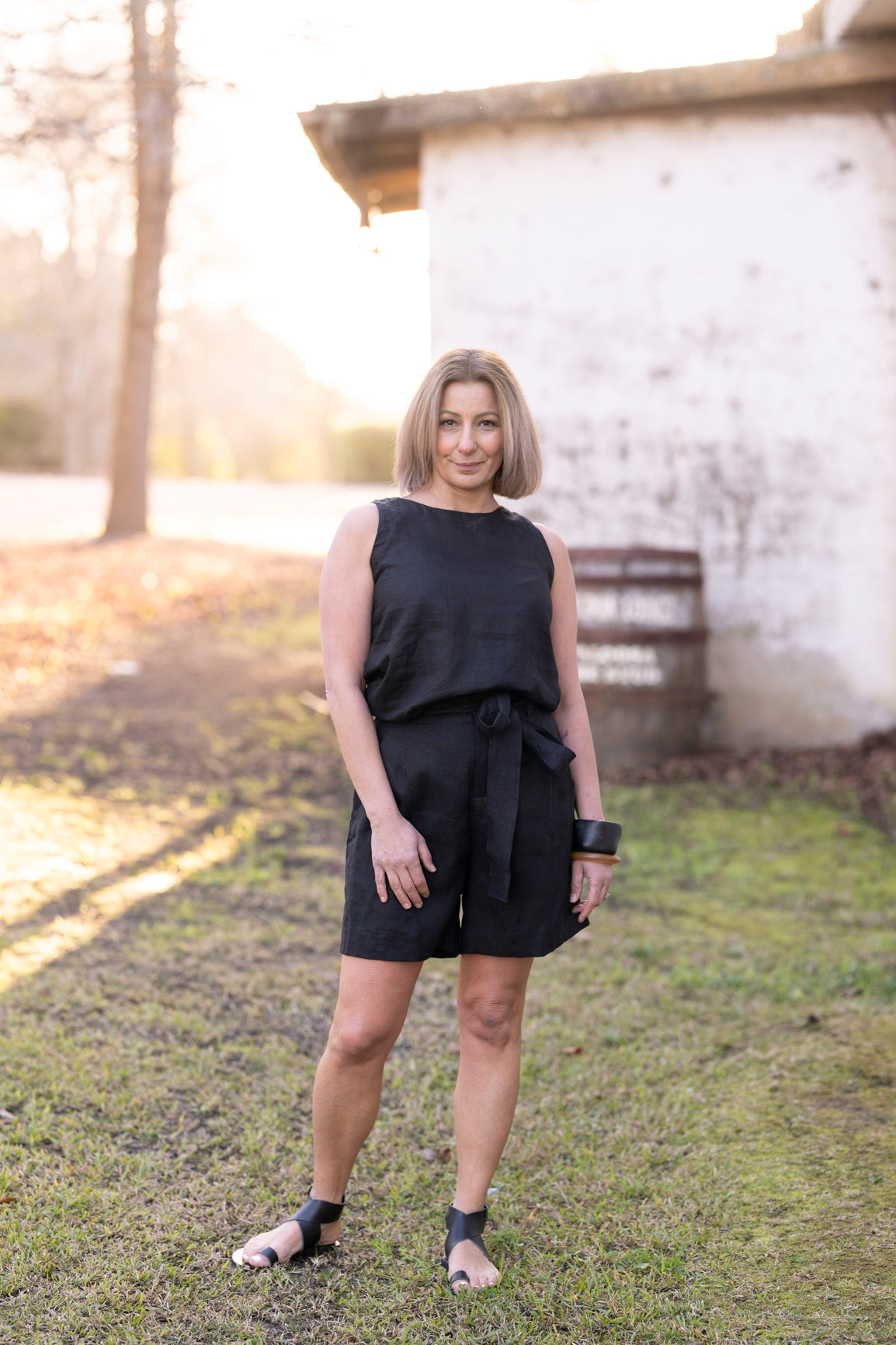 Sophie Linen Tank Top - Black