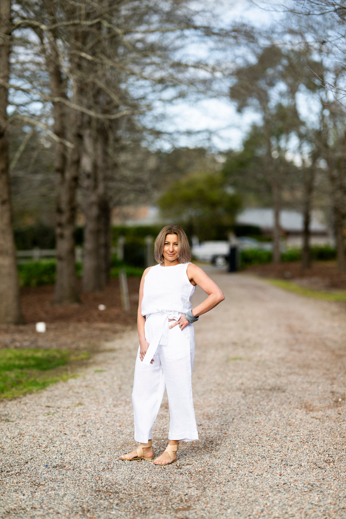 Sophie Linen Tank Top - White