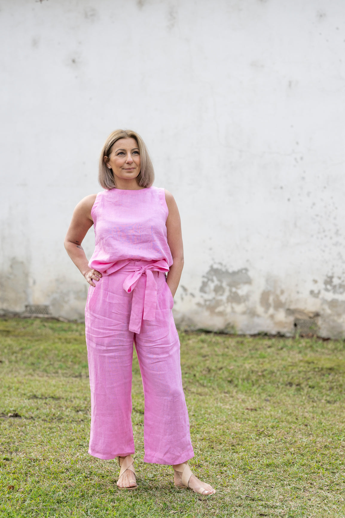 Sophie Linen Tank Top - Pink