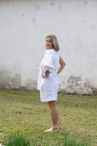 Fifi Linen One Shoulder Dress - White
