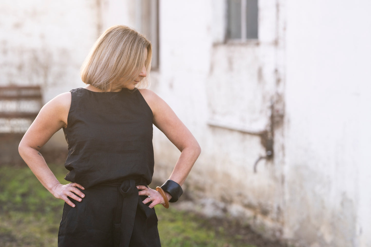 Sophie Linen Tank Top - Black