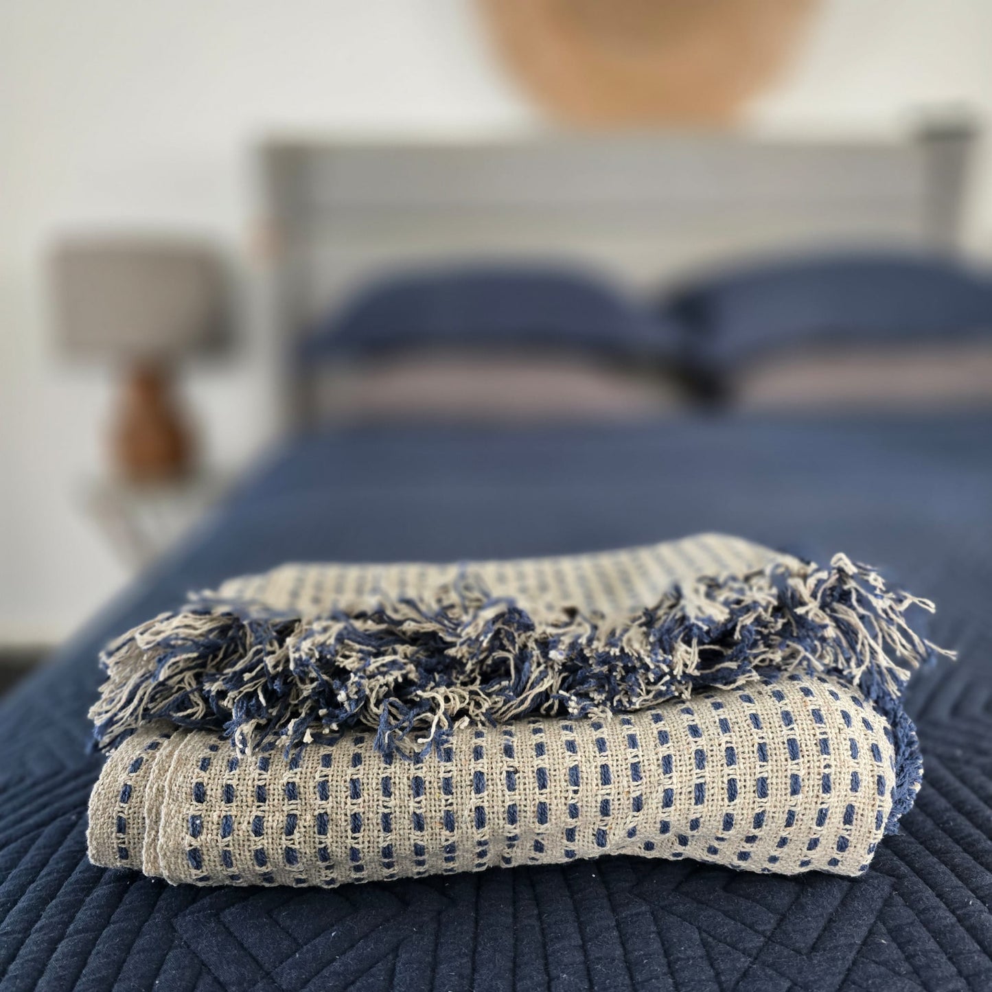 Portsea Throw - Navy and Natural