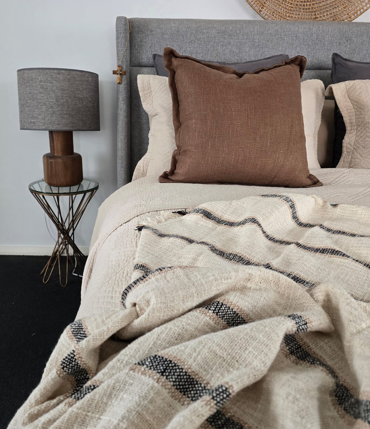 Brighton Throw - Natural with Black Stripe