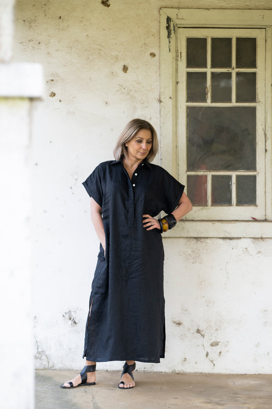 Martha Linen Dress - Black