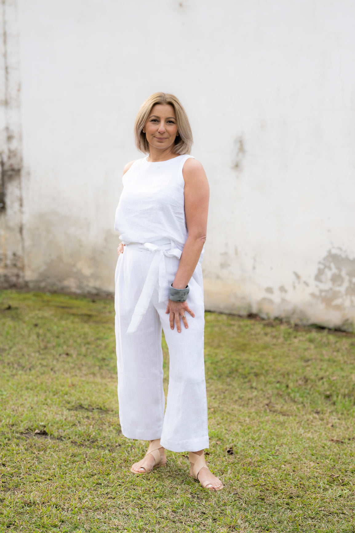 Sophie Linen Tank Top - White