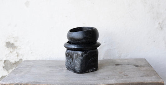 Wilma Resin Bangle - Black Marble - Large