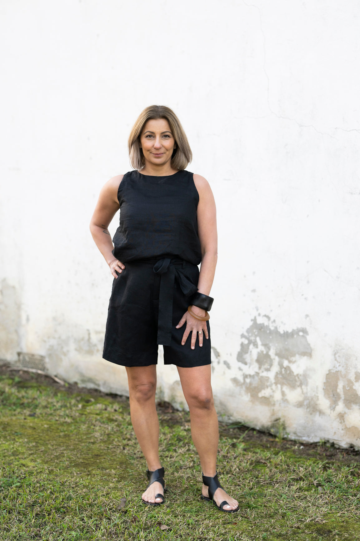 Sophie Linen Tank Top - Black