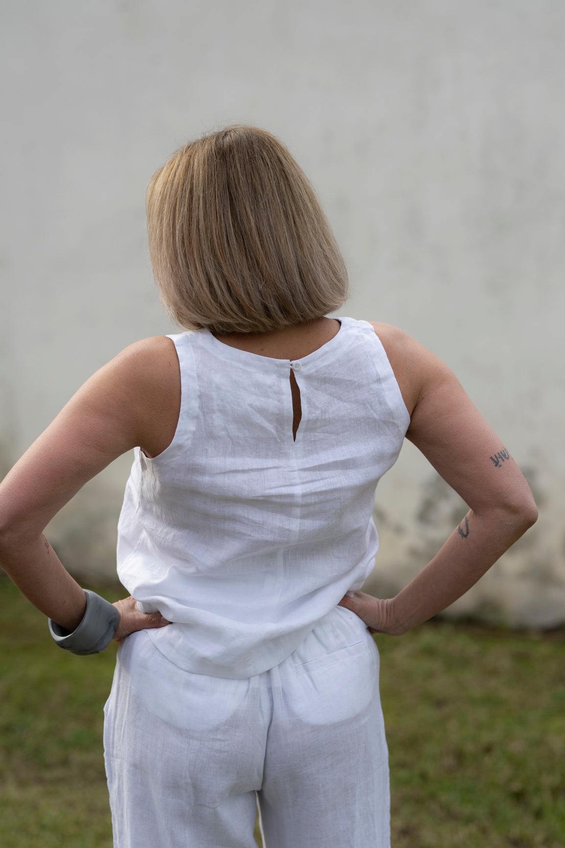 Sophie Linen Tank Top - White